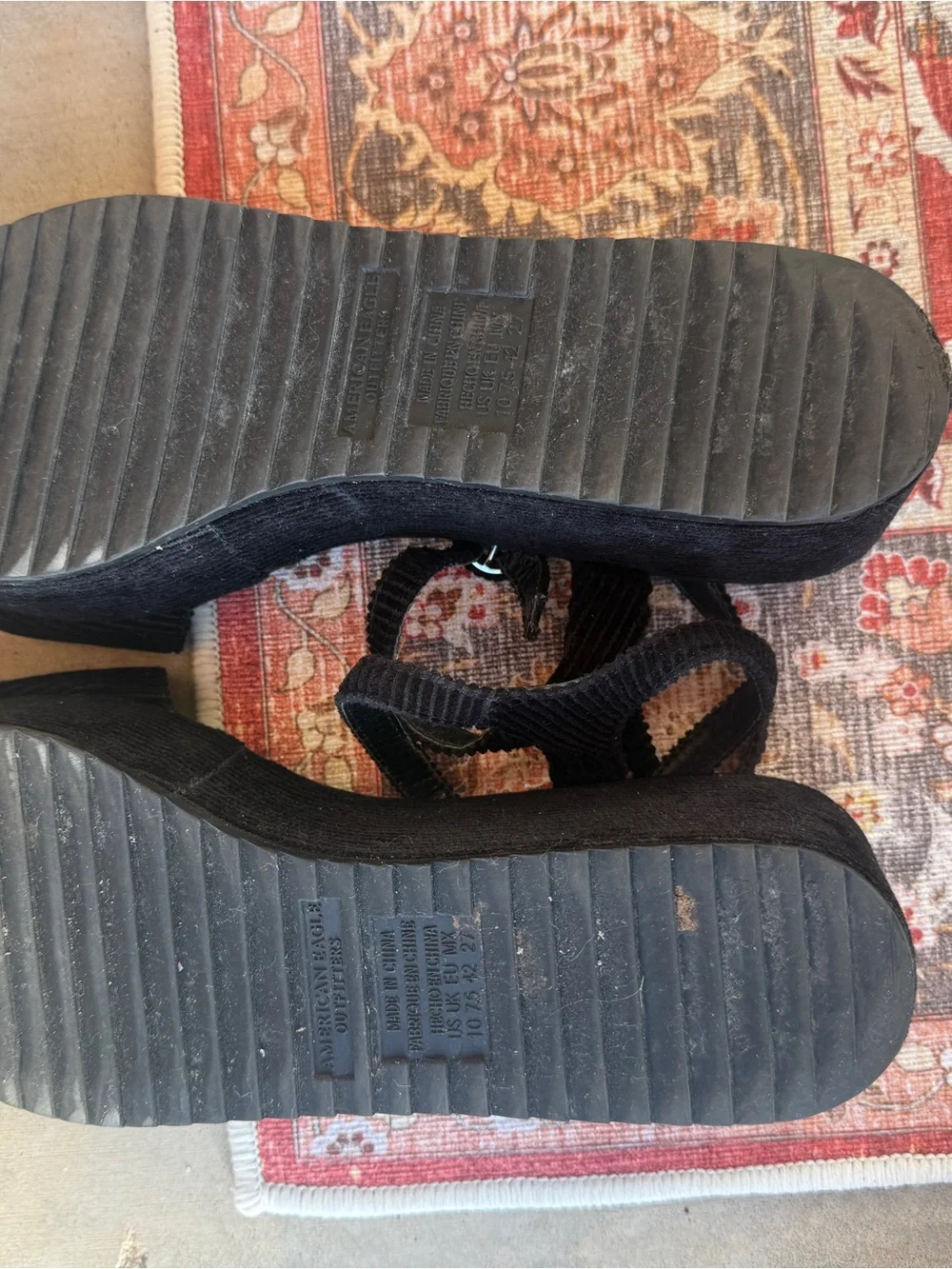 American Eagle Outfitters Black Corduroy Platform Sandals